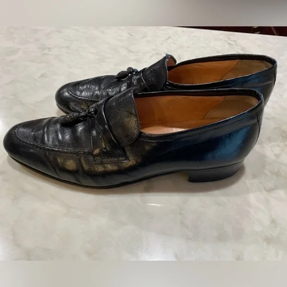 Vintage Black Leather Tassel Slip On Loafers Dress Shoes Sz 9.5 - Picture 7 of 7